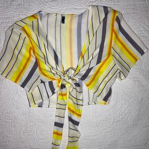 Tie Front Ribbed Cropped Top- Yellow- S